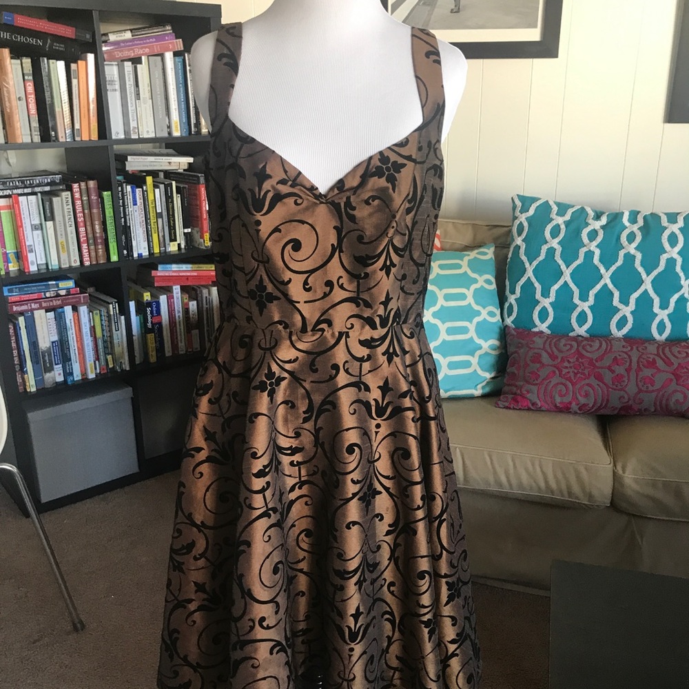 Amazing Custom Bronze Dress w/ Black Velvet Design